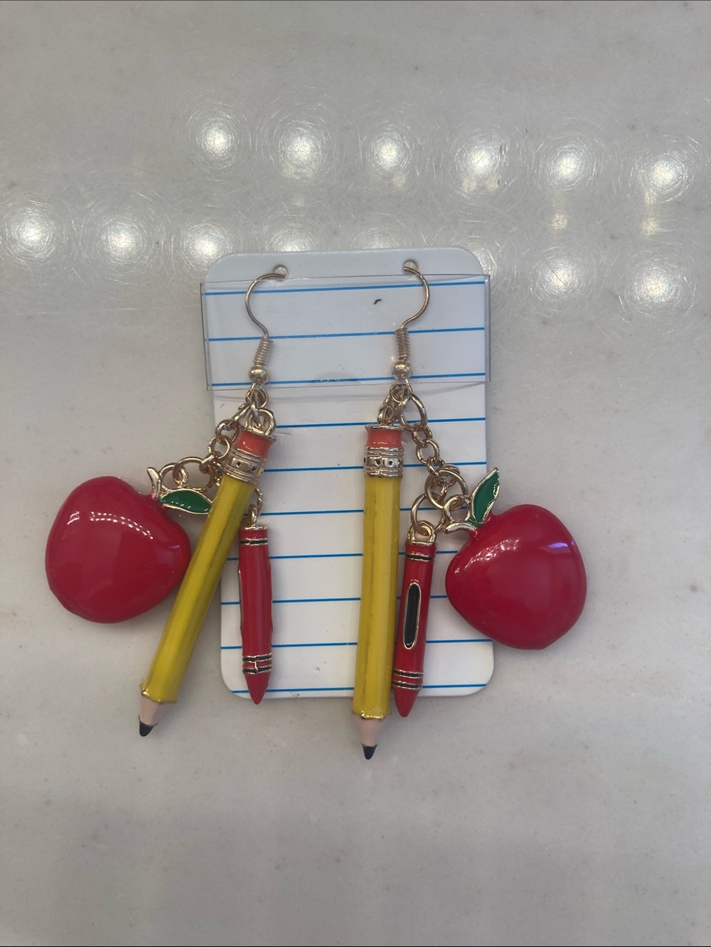 Red Apple & Yellow Pencil Charm Earrings for that Special Teacher